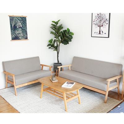 China Wholesale Cheap Stretch Upholstered Canvas Wooden Sofa Set Living Room Furniture for sale