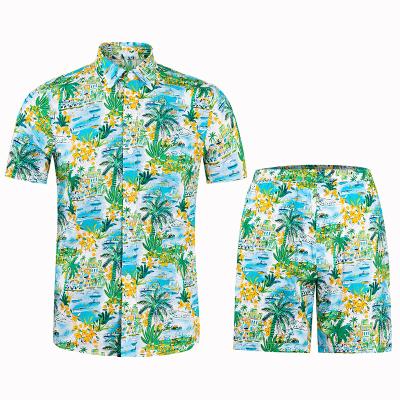 China 2021 New Fashion New Fashion Hawaii Colorful Printed 100% Cotton Hawaiian Single Breasted Shorts And Beach Shirt Men for sale