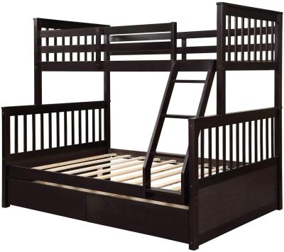 China NO.KA701 Long Lasting Solid Wooden Bunk Bed Twin Over Full For Kids With Ladders And 2 Storage Drawers for sale