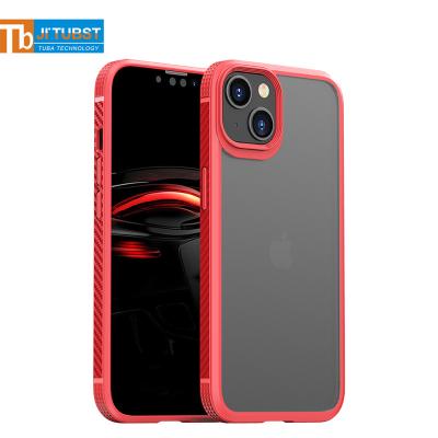 China Shockproof Flexible Carbon Fiber Matte Bumper Case For iPhone 13 Smooth Skin Shockproof Airbags Fingerprints Free Half Clear Phone Case for sale