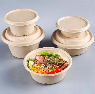 China Best Selling Biodegradable Pulp Meal Box Round Disposable Meal Box Degradable Take Out Salad Bowl for sale