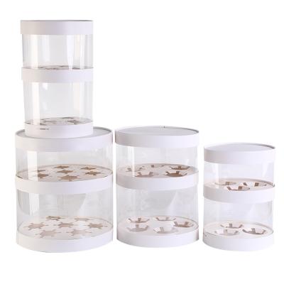 China New Arrival Disposable Wrapper Two Layer Tall Round Clear Cake Boxes For Wedding for sale