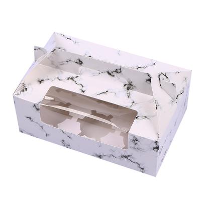 China Recyclable 6 Holes White Paper Cupcakes Packaging Boxes Gift Box Packaging With Handle for sale