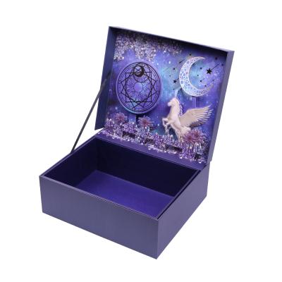 China 2021 Extremely High Recyclable Creative Blue Starry Large Clamshell Jewelry Box Valentine's Day - End Unicorn Star Moon Gift Box for sale