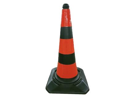 China Traffic Road Cone PE + Rubber 50cm 75cm Black 100cm Orange PE Rubber Reflective Body With Black Rubber Base For Road Construction Safety for sale