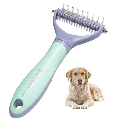 China Sustainable Pet Grooming Brush, 2 Sided Undercoat Rake for Dogs, Efficient Deshedding and Dematting Tool for Pet Hair Removal for sale