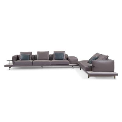 China Modular High End Modern Italian Luxury Leather Sofa Set Unique Design Design With Sinter Stone Side Table for sale