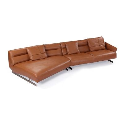 China designer sofa modular luxury italian modern unique design curved sofa top layer orange genuine leather upholstered sofa set for sale