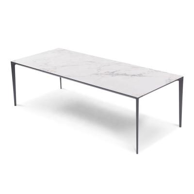 China designer luxury modern minimalist rectangle dining room furniture simple design aluminum frame and agglomerate stone dining table for sale