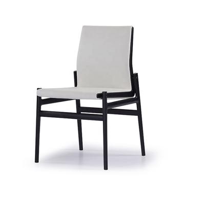 China Luxury Modern Minimalist Dining Room Furniture Wood Frame Dining Chair With Genuine Leather Cushion for sale