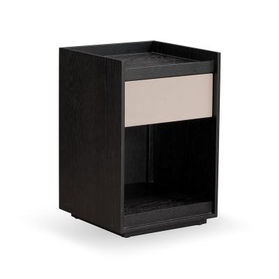 China Modern Design Luxury Contemporary Black Wooden Bedroom Furniture Nightstand Bedside Table With Drawer for sale