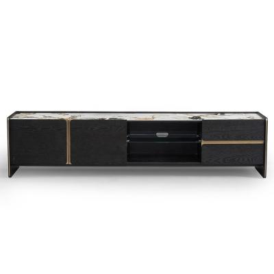 China Modern Design Luxury Contemporary Wooden Wall Mounted TV Cabinet Living Room Wood TV Cabinet With Stone Top for sale