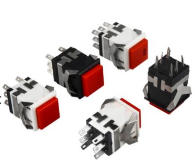 China DaierTek Industrial Control KD2-22 8Pin DPDT Momentary ON (TOP) 17.2*17.2mm LED Square Plastic Push Button Switch with 12V Red LED for sale