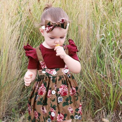 China Breathable comfort kids clothes boutique 2021 fashionable baby overalls skirt wholesale girls kids clothing casual mu print support 999 for sale