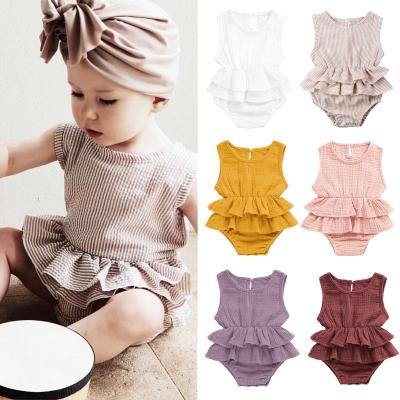 China Breathable Comfort Toddler Girl Newborn Summer Clothes Breathable Organic Ruffle Baby Clothing Cotton Overalls Soft Canvas Baby Romper for sale