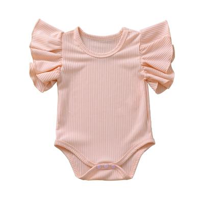 China Breathable Comfort Kids Clothes Fashion Wholesale Summer Ruffle Sleeve Ribbed Infant Toddlers Clothing Baby Romper for sale