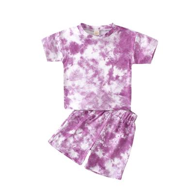 China Breathable Tie Dye Print Dress Suit For Summer Boys And Girls Cotton Kids Summer Custom Clothing Set 2021 for sale