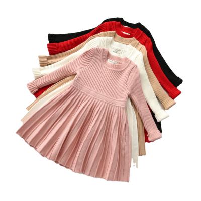 China Anti-wrinkle sweater dresses kids infant baby solid knitted long sleeve fashion knit sweater dress for little girls for sale