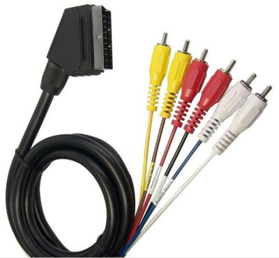 China High Quality Audio Video Speaker Cable 21Pin Scart To RCA Plug In Compound AV Cable for sale