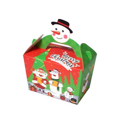 China Recycled Materials Stain Candy Packing Cartoon Gift Box Snowman Ornament Christmas Small Ingenious Folding Portable Gift Colored Paper Box for sale