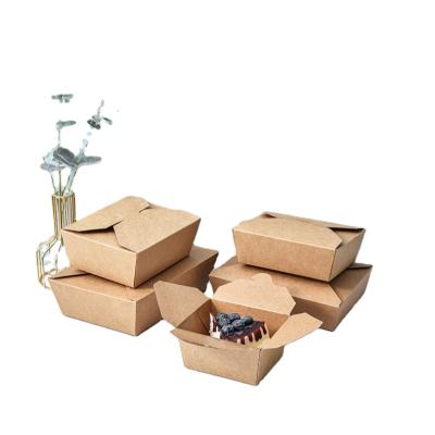 China Recycled Materials Fried Chicken Square Fruit Salad Fast Food Kraft Paper Bag Takeout Large Lunch Boxes for sale