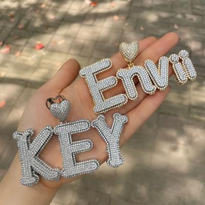 China Custom Copper Zircon Hip Hop Charm Button Love Diamond Iced Out Alphabet Combination Necklace Letter Pendant OEM Hiphop Full of Love for sale