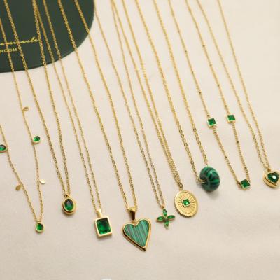 China Green Emerald Women Minimalist Versatile Stainless Steel Zircon Choker Chain Necklaces Retro Titanium Steel Punk Jewelry Fashion for sale