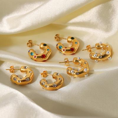 China FASHIONABLE Micro Freshwater Pearl Inlay Zircon Factory Earrings 18K Gold Plated Dangle Earrings Female Wholesale for sale