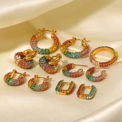 China New TRENDY Stainless Steel 18K Gold Plated Micro Inlaid Soft Full Diamond Zircon Earrings Iced Out Colorful Fashion Trend for sale