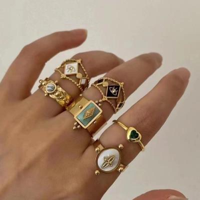 China Ring Gift For Women Wholesale Stone Fashion New Product Natural Popular Hot Steel Trendy Selling Vintage Titanium Shells Open Rings for sale