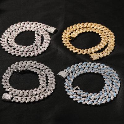 China Custom 13MM VVS Moissanite Hiphop Iced Out Diamond Gold Color Bling Hiphop Necklace 5A Zircon Mens Necklace Miami Cuban Link Chain for sale