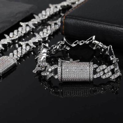 China Hiphop Hiphop Couples Necklace 10mm Thorn Chain Necklace 10mm Set Micro Zircon Iron Wire Personality Cuban Link Hiphop Jewelry Clavicle Chain Necklace for sale