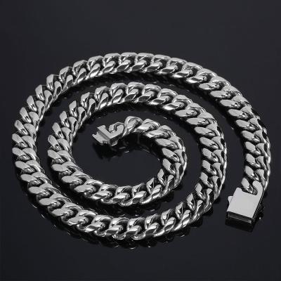 China Wholesale Price Hip Hop Jewelry 5/7/9/11/13/15mm Stainless Steel Bracelet Punk Style Necklace Classic Cuban Link Chain for sale