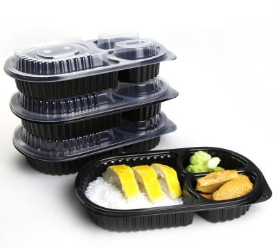 China Safe Plastic Disposable Bento Lunch Box 3 Divisions Microwavable Oval Shaped Microwavable Microwavable Microwave Safe Plastic Disposable China Manufacture for sale