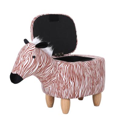 China Zebra Shape Stool Storage Ottoman Foot Rest Stool Solid Wood Soft Rest Seat For Kids for sale