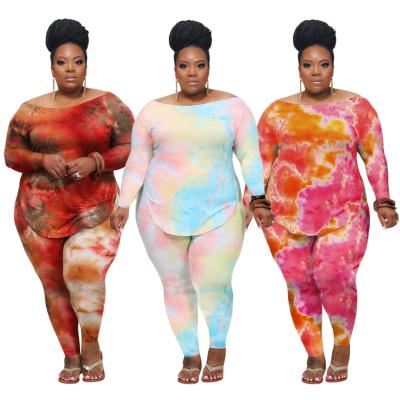 China HD429 Anti-Static Hot Selling Casual Tie Dye Printed Long Sleeve Pants Sets Plus Size Women Fall Clothing for sale