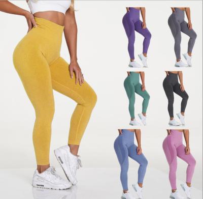 China Breathable Soft Seamless High Lift Fitness Butt Compression Women Solid Color Waist Yoga Sports Tight Pants for sale