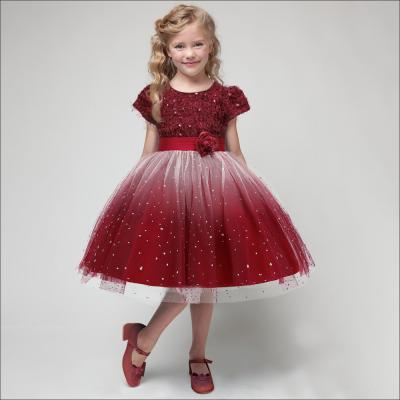 China New Viable Fashion TZ036 Kids Sequins Flower Dress Girls Short Sleeve Dress For Wedding for sale