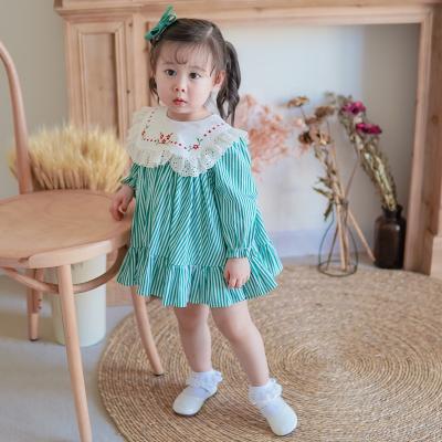 China Toddler Breathable Clothing Long Sleeve Stripes Flower Embroidery Baby's Dress for sale