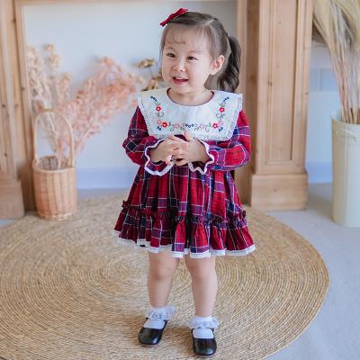 China High Quality Breathable Long Sleeve Spring Clothing Children's Floral Embroidery Girl's Plaid Dress for sale