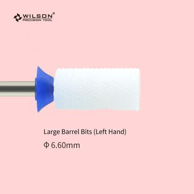 China Quick Remove Big Hard Gel Barrel Bit (Left Hand) / White Ceramic Customized WILSON Bit Nail Drill Remove Acrylic Ceramic Nail Bit for sale