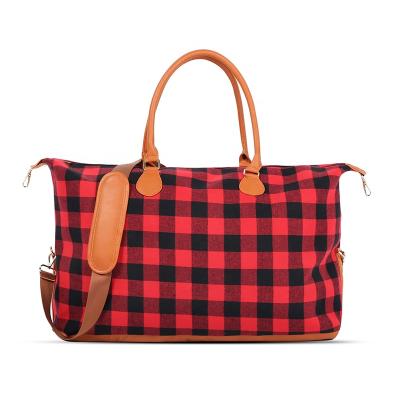 China Eco-Friendly Wholesale Duffel Bag Canvas Canvas Weekender Bag Red Checked Woman To Weekender for sale