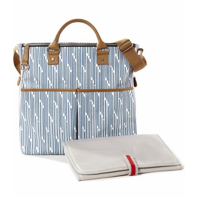 China Blue Stripe Tote Bag Wholesale Embroidered Canvas Diaper Bag Eco-Friendly With Stripe for sale