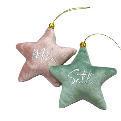 China Eco-friendly Christmas Baubles Name Velvet Star Christmas Tree Decoration Ornaments Christmas Tree Ornaments for sale