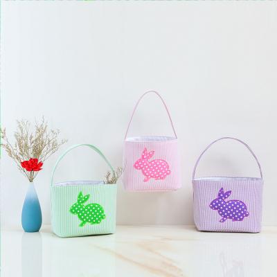 China Christamas Decoration Monogrammed Holiday Supplies Cute Easter Cotton Seersucker Candy Bunny Bucket Holiday Decors Easter Basket for sale