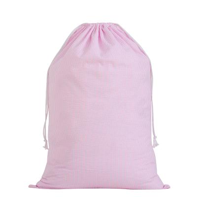 China Eco-friendly Hot Sale Cotton Rope Cotton Seersucker Pink Sant Returns Sublimation Christmas Bags For Gift for sale