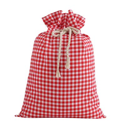 China Buffalo Red Canvas Santa Sack Eco-Friendly Wholesale Plaid Bag Gift Drawstring Fabric Christmas Sublimation for sale