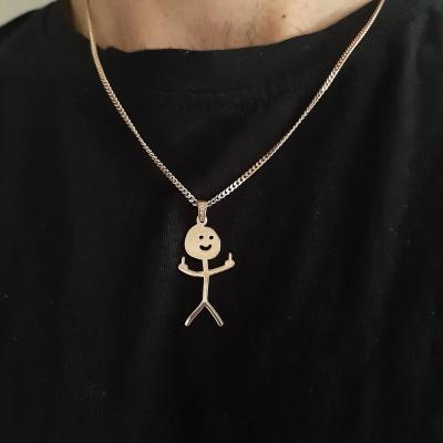 China HipHop Cute Funny Doodle Jewelry Fashion Smiley Middle Finger Pendant Stainless Steel Necklace for sale