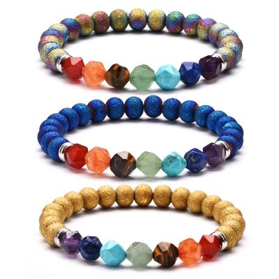 China FASHIONABLE Wholesale Healing Seven Chakras Beads Bracelet 8mm Geode Agate Stone Multicolor Plating Bracelet for sale