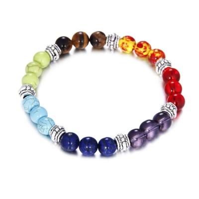 China Natural Stone 7 Chakra Tiger Eye Beaded Yoga TRENDY Energy Jewelry Fashion Bracelet for sale